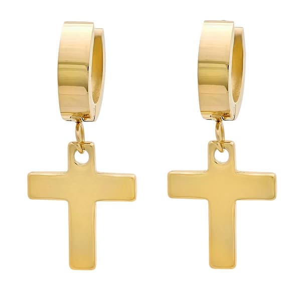 Steeltime 18kt. Gold Plated Stainless Steel Cross Dangle Earrings - image 