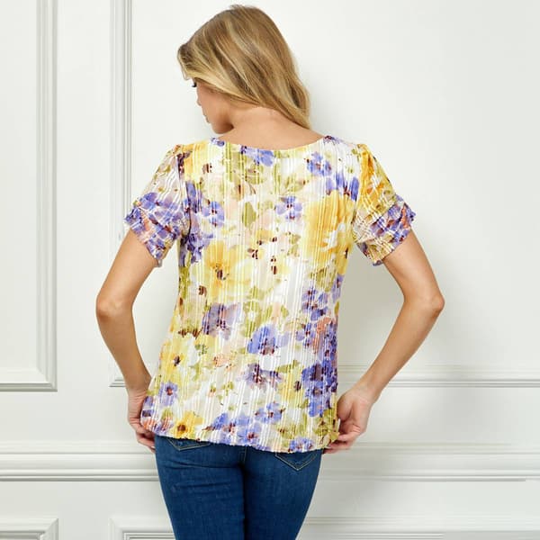 Womens Sara Michelle Short Sleeve Keyhole Neck Floral Blouse