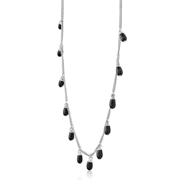 Gemminded Sterling Silver Oval Black Onyx Necklace