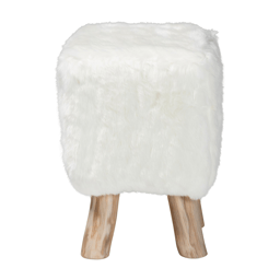 bali & pari Scotlyn Faux Fur Footstool with Teak Wood Legs
