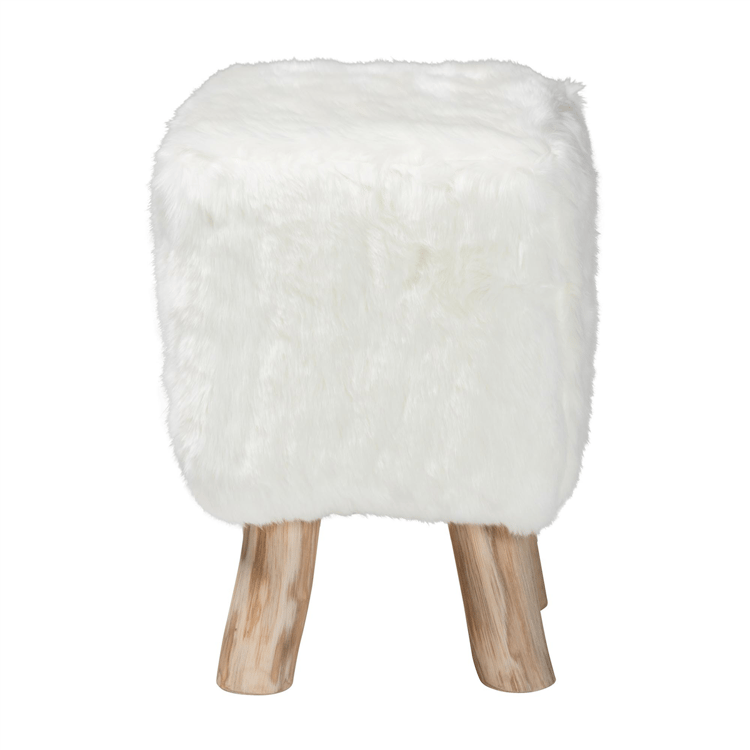 bali & pari Scotlyn Faux Fur Footstool with Teak Wood Legs