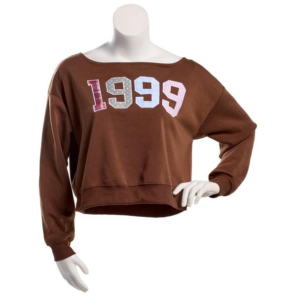 Juniors No Comment Fleece Off The Shoulder Sweatshirt - Chestnut