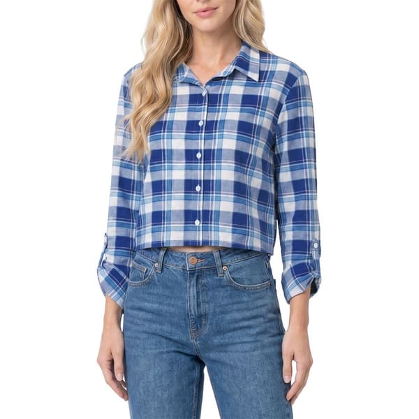 Womens NY Collection Long Sleeve Button Down Plaid Top - image 