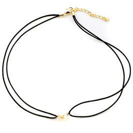 Pearl On Leather String Necklace