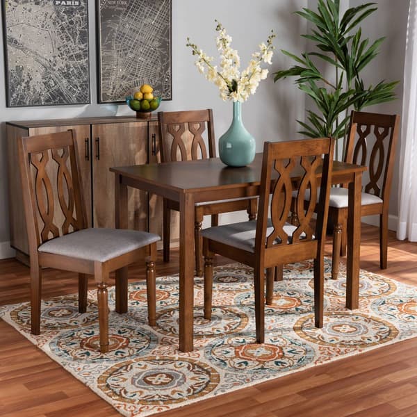 Baxton Studio Cherese Grey Fabric 5pc. Wood Dining Set