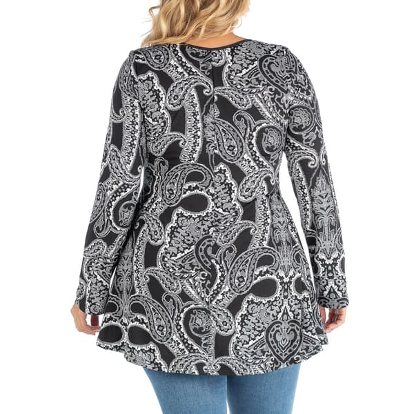 Plus Size 24/7 Comfort Apparel Long Sleeve Paisley Tunic