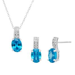 Marsala Sterling Silver Lab Grown Sapphire & Aqua Set