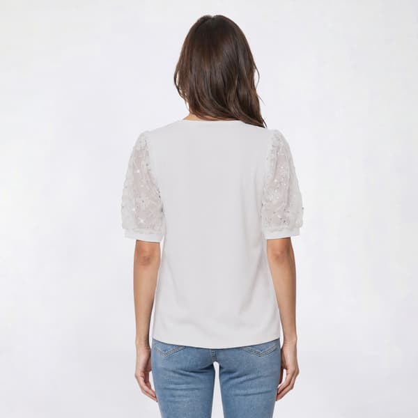 Womens Love Scarlet Short Puff Floral Sleeve Blouse