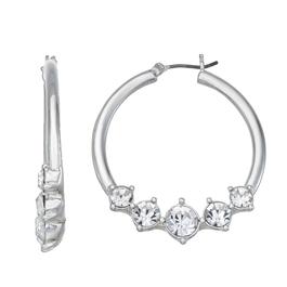 You''re Invited Silver-Tone Crystal Stone Click-Top Hoop Earrings