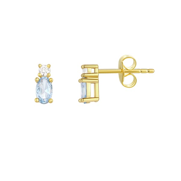 Oval Simulated Aquarmarine March Birthstone Stud Earrings - image 