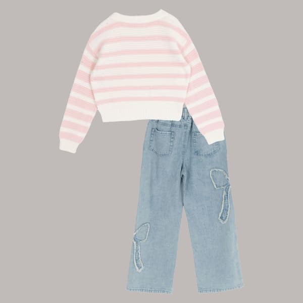 Girls &#40;7-16&#41; Tween Diva Stripe Sweater with Wide Leg Bow Jeans