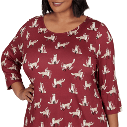 Plus Size Emaline Key Items 3/4 Sleeve All Over Fox Tee