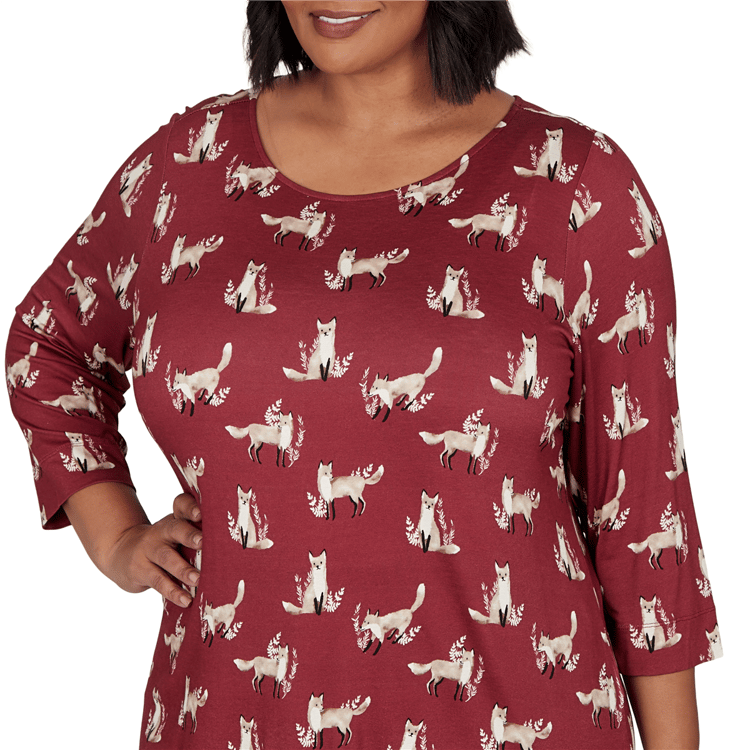Plus Size Emaline Key Items 3/4 Sleeve All Over Fox Tee