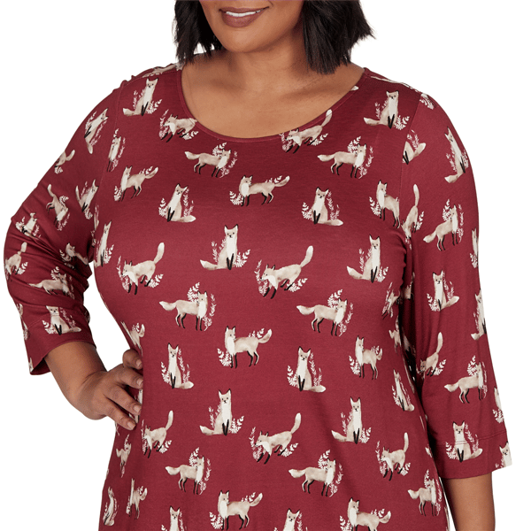 Plus Size Emaline Key Items 3/4 Sleeve All Over Fox Tee