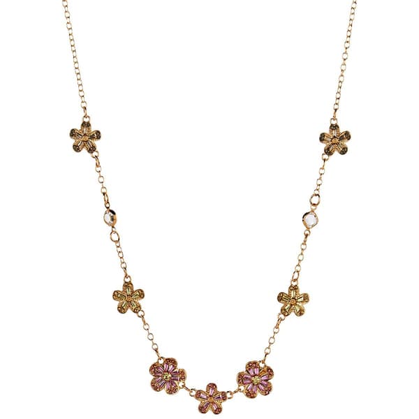 Ashley Cooper(tm) Gold-Tone Pink Flower Necklace - image 