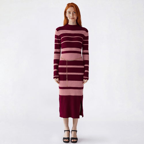 Juniors Madden Girl English Stripe Funnel Neck Chain Belt Dress