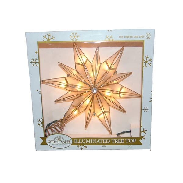 Kurt Adler 10-Light 12-Point Capiz Star & Center Gem Treetop