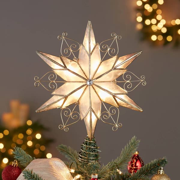 Kurt Adler 10-Light 6-Point Capiz Star Treetop w/ Scroll Design
