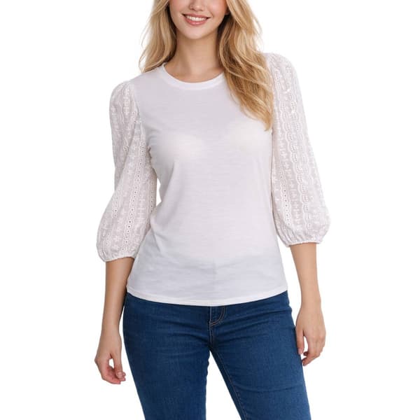 Womens NY Collection 3 Quarter Sleeve Eyelet Sleeveless Solid - image 