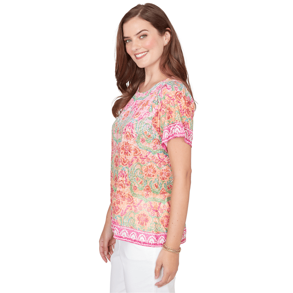 Womens Ruby Rd. Hothouse Florals Short Sleeve Damask Tee