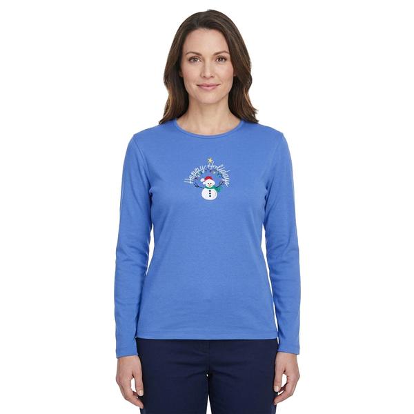 Womens MCCC Sportswear Happy Holidays Snowman Long Sleeve Tee - image 
