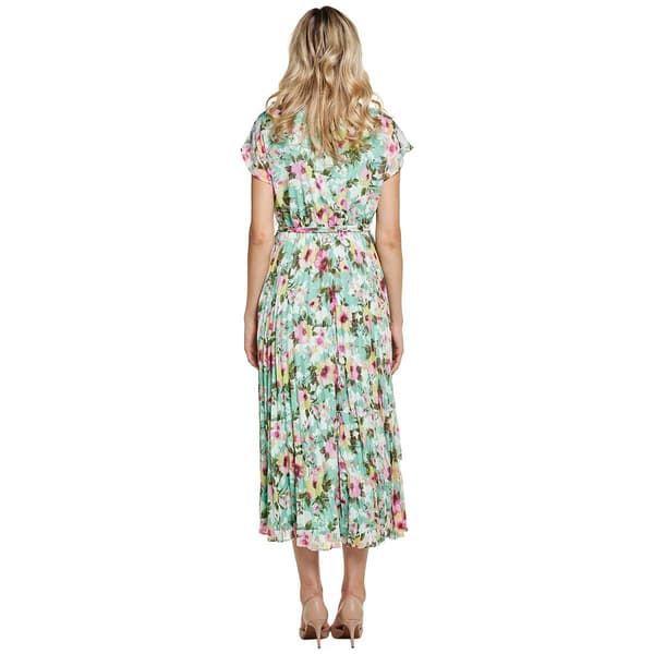 Womens Sandra Darren Short Sleeve Pleated Tie Waist Midi Dress