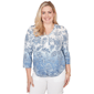 Petites Alfred Dunner Out Of The Blue Ombre Batik Floral Henley - image 1