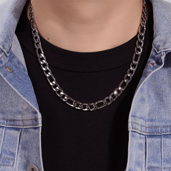 Mens Lynx Stainless Steel Figaro Chain Necklace & Bracelet Set