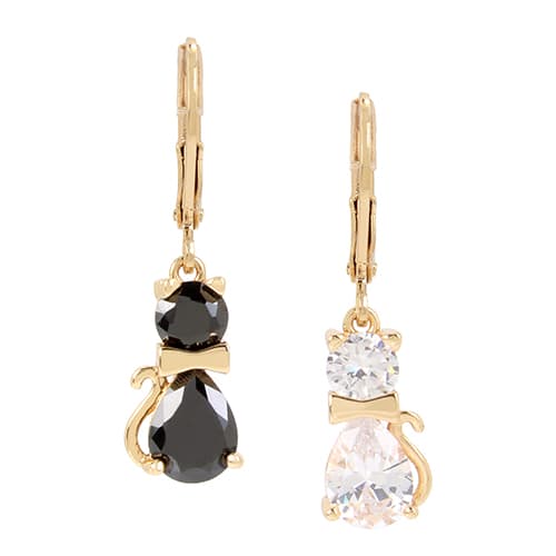 Betsey Johnson Crystal & CZ Cat Mismatched Drop Earrings
