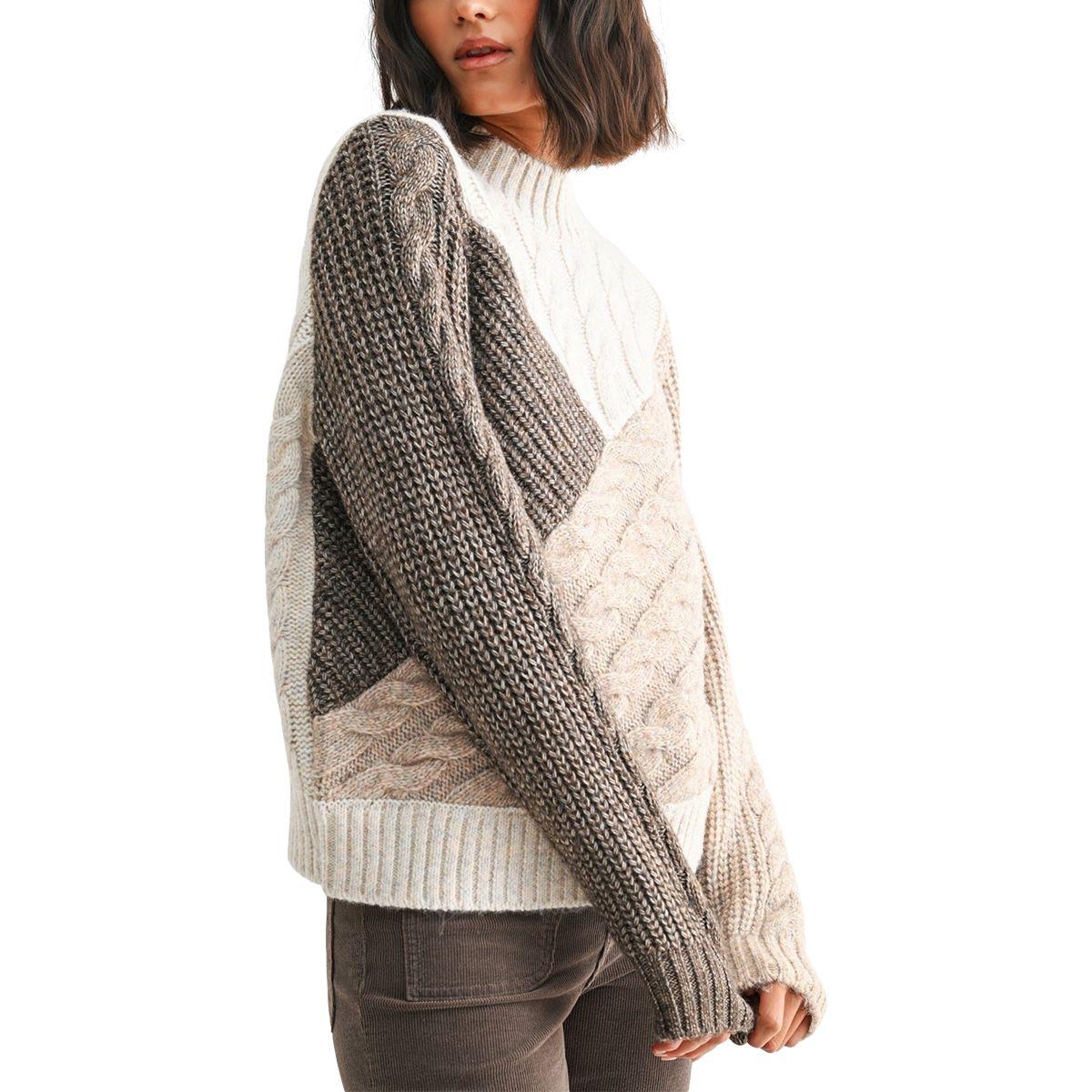 Womens CITY BLUES Long Sleeve Patchwork Cable Sweater