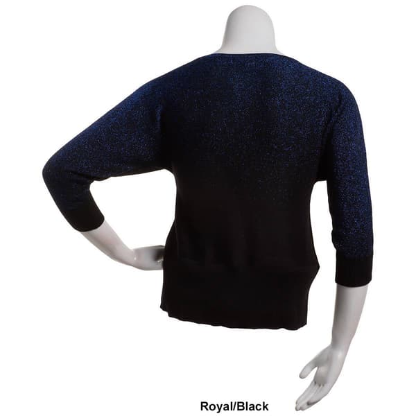 Plus Size Birch 3/4 Sleeve Glitter Ombre Scoop Neck Sweater