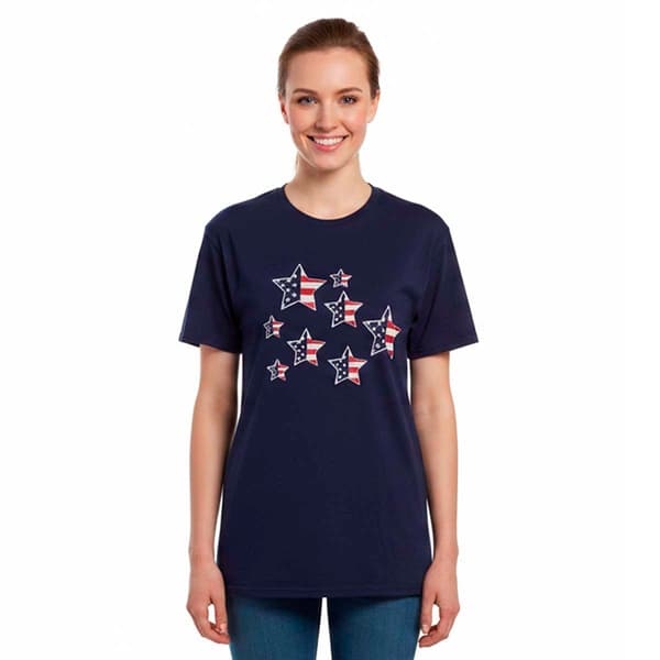 Womens JERZEES Short Sleeve Flag Stars Crew Neck Graphic Tee - image 