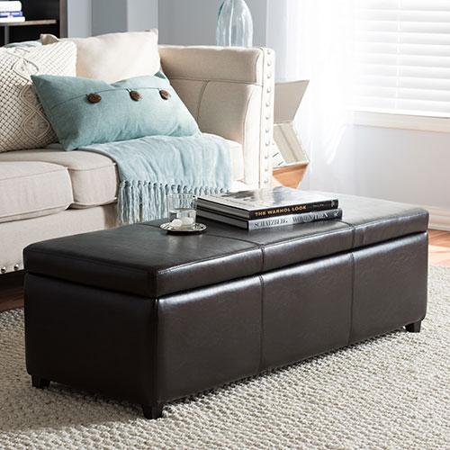 Baxton Studio Full Leather Storage Bench Ottoman