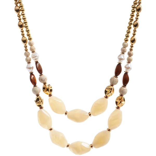 Ashley Cooper(tm) Shiny Gold-Tone 2 Row Mixed Bead & Stone Necklace - image 