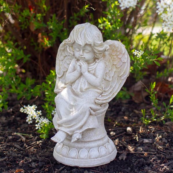 Northlight Seasonal 9in. Praying Angel on Pedestal Garden Statue - image 