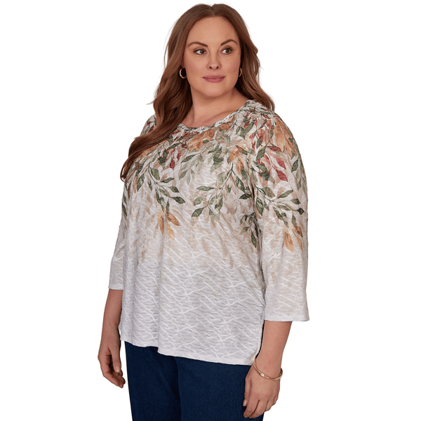 Plus Size Alfred Dunner Classics 3/4 Sleeve Autumn Leaves Blouse