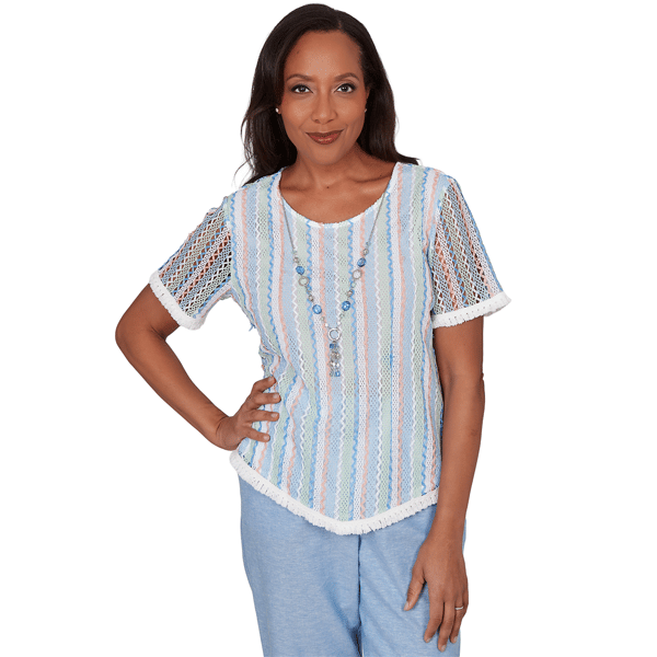 Womens Alfred Dunner Caribbean Blues Textured Stripe Blouse - image 