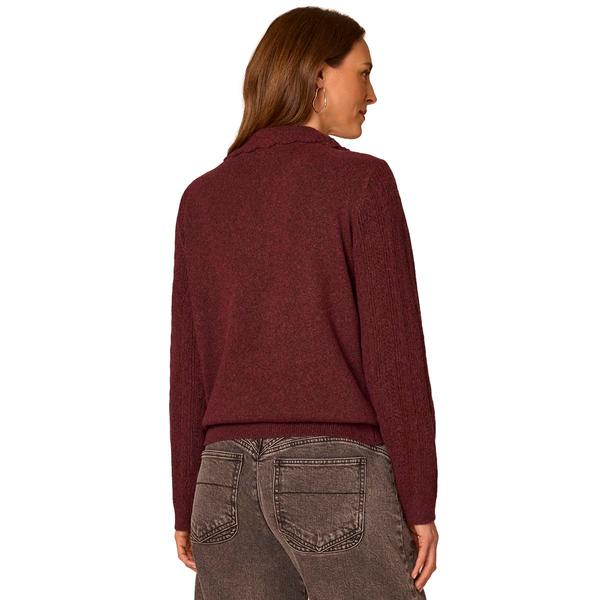 Petite Democracy Long Sleeve Crochet Scallop V-Neck Sweater