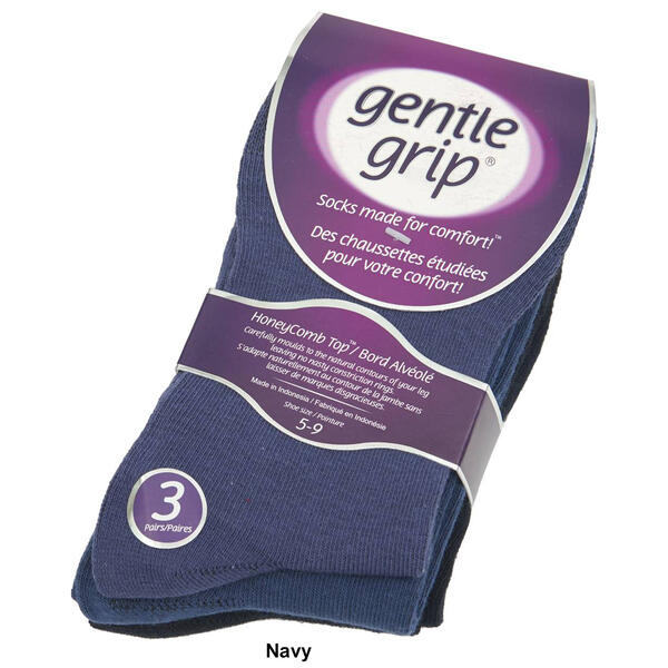 Womens Gentle Grip 3pk. Solid Crew Socks