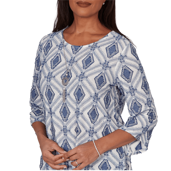 Womens Alfred Dunner Indigo Girls 3/4 Sleeve Diamond Blouse