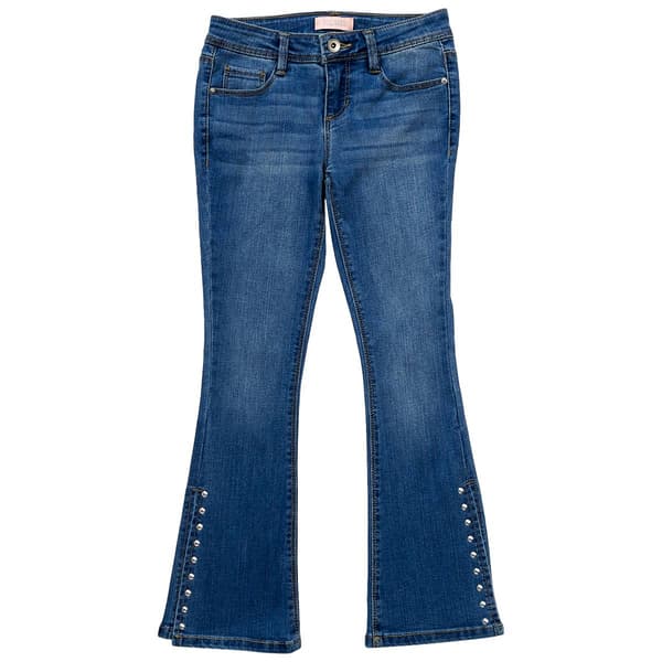 Girls &#40;7-12&#41; Squeeze Studded Hem Slit Flare Jeans - image 