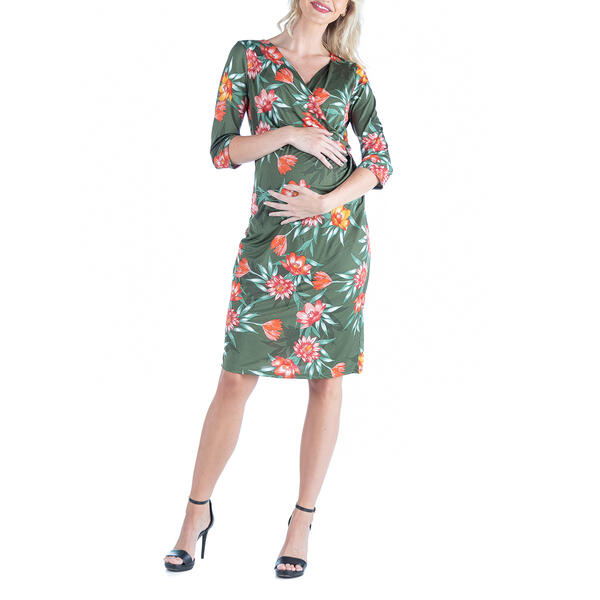 Plus Size 24/7 Comfort Apparel Maternity Floral Wrap Dress - image 