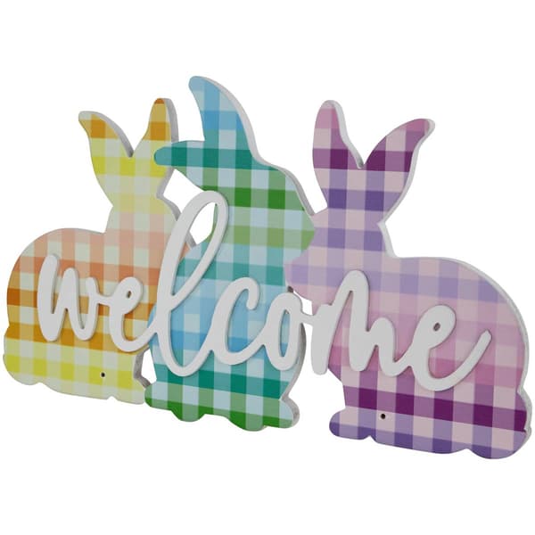 Northlight Seasonal Gingham Bunnies Welcome Easter Wall Sign