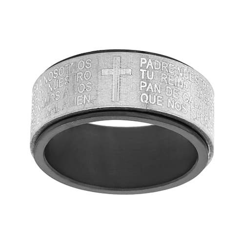 Mens Two-Tone IP Stainless Steel Cross Lord’s Prayer Ring