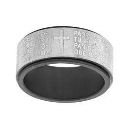Mens Two-Tone IP Stainless Steel Cross Lord's Prayer Ring