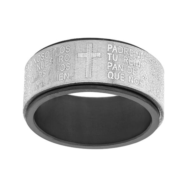 Mens Two-Tone IP Stainless Steel Cross Lord's Prayer Ring - image 