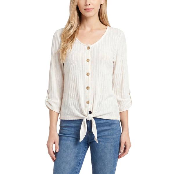 Womens NY Collection 3/4 Sleeve Knit Button Down Tie Front Blouse - image 