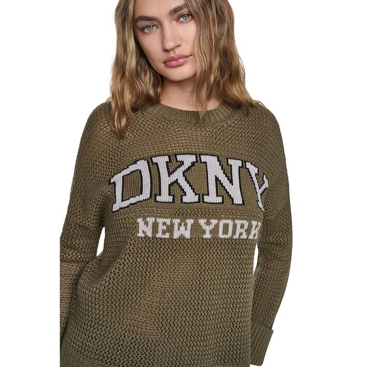 Womens DKNY Jeans Long Sleeve Open Stitch Varsity Logo Sweater