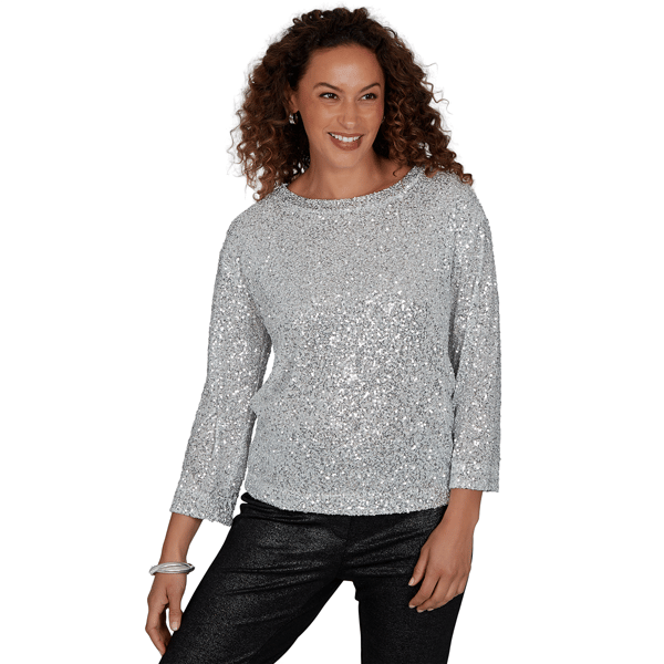 Womens Skye’s the Limit Icy Blue Sparkle Long Sleeve Crew Neck S - image 