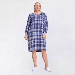 Plus Size Goodnight Kiss Plaid Velour Henley Nightshirt